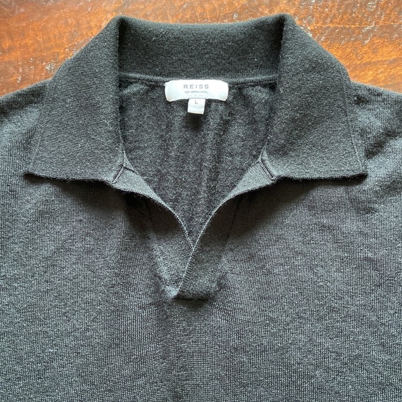 Reiss Duchie Merino Wool Open Collar Polo Shirt Black Size Large FIT LIKE MEDIUM - Picture 8 of 13
